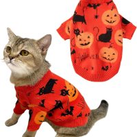 Halloween Sweater Costume for Dogs Cat Pumpkin Knitwear Clothes Costume with Pumpkin Kitten Pattern Dog Halloween Sweater Coat for Kittens Small Dogs Cats M